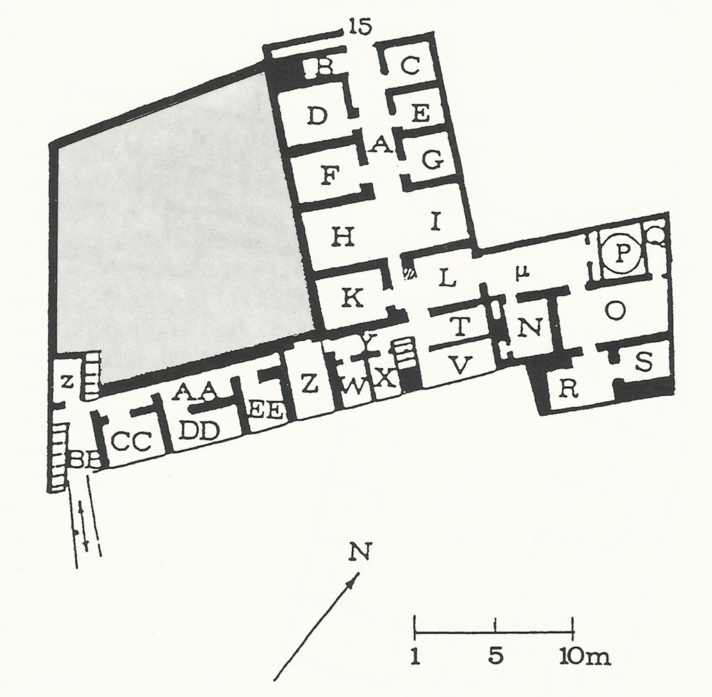 VII.15.16 Plan of lower underground areas VII.15.16 Pompeii. Plan of lower underground areas.
See Franklin, J. L. (Jnr) 1990. Pompeii, the Casa del Marinaio and its history. SAP, monograph 3. Roma; L’Erma di Bretschneider, (p.24, fig. 4).